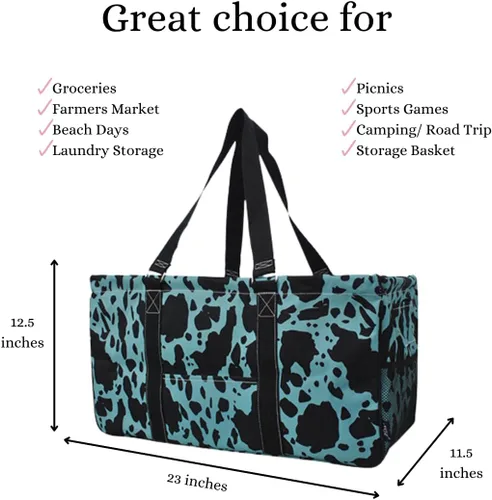 Miniatura 232 de NGIL Bolsa de comestibles reutilizable extra grande plegable de gran tamaño para comestibles, almacenamiento, picnic, playa, Bronco-negro occidental