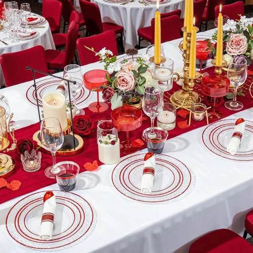 Miniatura 5 de Ciaell 350 platos de plástico transparente y rojo – Juego de vajilla roja del 4 de julio para 50 invitados incluye 100 platos de plástico, 50 Claro