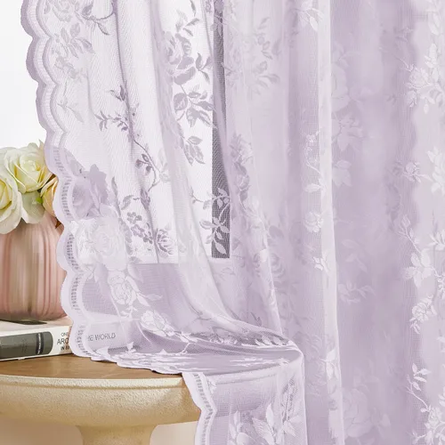 Miniatura 54 de SEEKRIGHT - 2 paneles de cortinas traslúcidas de encaje negro, cortinas góticas florales, cortinas victorianas con bolsillo para cortinero