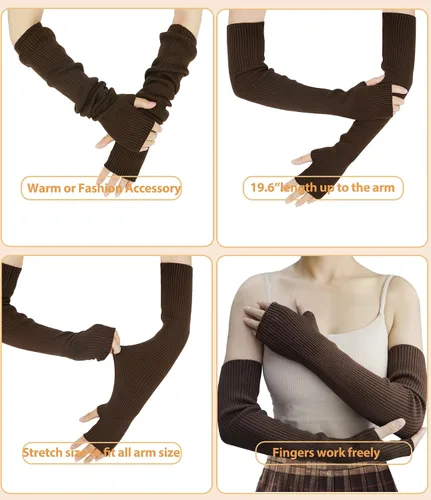 Miniatura 41 de Guantes cálidos de cachemira de brazo largo para mujer, guantes de invierno acogedores sin dedos, calentadores de brazos suaves, gran regalo
