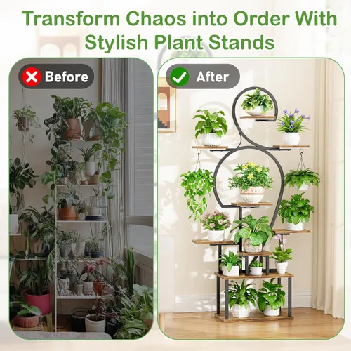 Miniatura 2 de POZILAN Soporte para plantas de interior con luces de crecimiento, estante de plantas de interior de 63 pulgadas de alto, soportes iluminados de 9