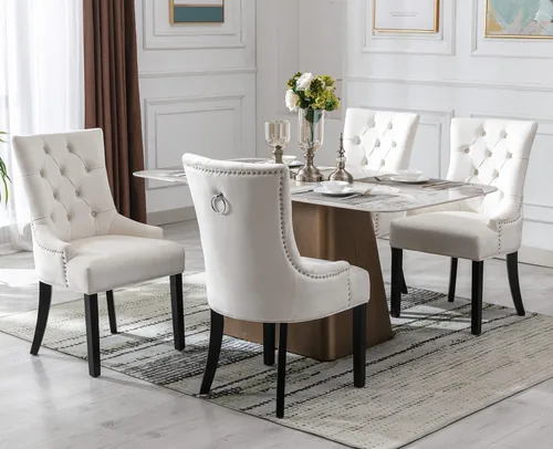 Miniatura 12 de Kmax Velevt - Juego de 2 sillas laterales tapizadas de mediados de siglo, modernas sillas decorativas con patas de madera blanca capitoné
