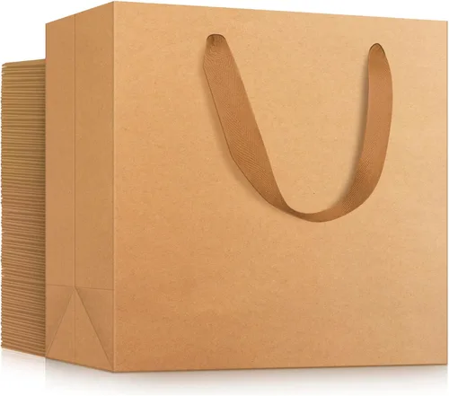 Miniatura 49 de EUSOAR Bolsas de papel de regalo de tamaño pequeño, paquete de 25 bolsas de papel negro resistentes de 8.6 x 3.9 x 7 pulgadas con asas a granel