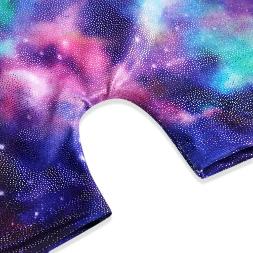 Miniatura 120 de HOZIY - Leotardos de gimnasia con pantalones cortos brillantes para niñas pequeñas; estampados de unicornio, aurora, arco iris, sirena, dinosaurio