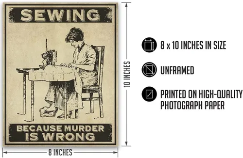 Miniatura 3 de Decoración de habitación de Sewing Because Murder Is Wrong, decoración de pared retro para cocina, baño, dormitorio, divertido regalo de arte