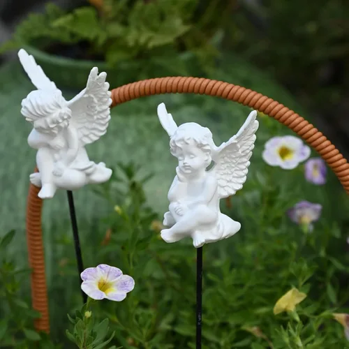 Miniatura 3 de OwMell Juego de 2 estacas decorativas para jardín, adornos pequeños de ángel y querubín, estatua conmemorativa y decoración de macetas
