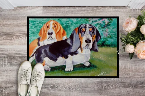Miniatura 2 de Caroline's Treasures 7061JMAT Basset Hound Double Trouble - Tapete para puerta delantera, 24 x 36 pulgadas, para interiores y exteriores