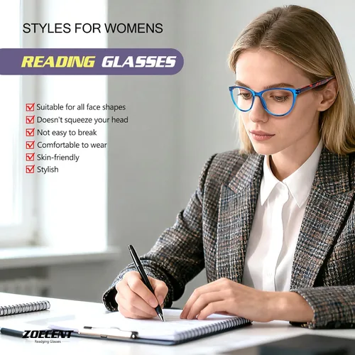 Miniatura 5 de Paquete de 5 lentes de lectura para mujer, lectores de luz azul, bisagras de resorte, anteojos, comodidad ligera para usar todo el día
