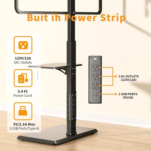 Miniatura 2 de Afaloona Soporte universal para TV de suelo, soporte de TV con toma de corriente y estante extraíble para TV de 32 a 75 pulgadas de hasta 110