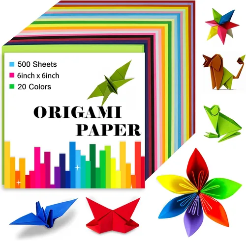 500 hojas de papel de origami, 20 colores, color de doble cara de 6 x 6 pulgadas, kit para niños, kit de papel de color, regalos para principiantes