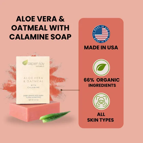 Miniatura 3 de Aspen Kay Naturals Barra de jabón de aloe vera y avena con calamina, ingredientes naturales y orgánicos, aloe vera orgánico y avena coloidal. Cara