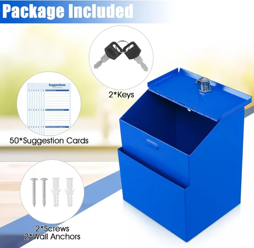 Miniatura 3 de KYODOLED Caja de Sugerencias con Cerradura, Caja de Donación y Votación de Metal Montada en Pared con Ranura y 2 Llaves, 50 Tarjetas de Sugerencia
