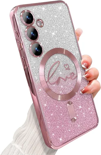 Miniatura 196 de ZONRW - Funda para Samsung Galaxy S22 Ultra magnética, para mujeres y niñas, cubierta trasera suave, lujosa, con corazón de amor, bling, degradado