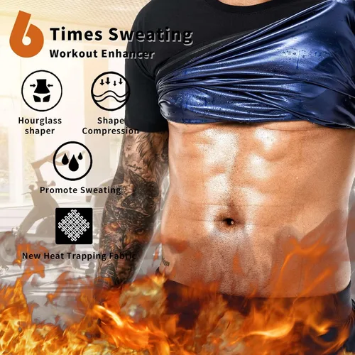 Miniatura 2 de Traje de Sauna para Sudoración para Hombre, Camiseta Entrenador de Cintura, Chaleco de Compresión, Ropa de Gimnasio, Mejorador de Sudor de Manga