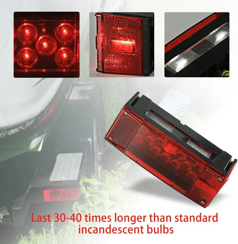 Miniatura 2 de Wellmax Luces LED de remolque de 12 V, sumergibles e impermeables, de perfil bajo, luces traseras rectangulares para RV, marina, barcos, remolques