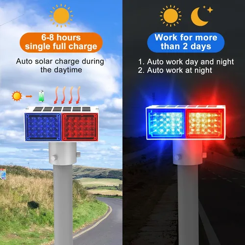 Miniatura 4 de Aolyty Luz estroboscópica solar, luz roja brillante y azul intermitente IP65, luz de advertencia solar impermeable de doble cara, luces