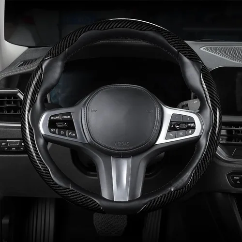 Miniatura 6 de Cubierta de volante de fibra de carbono, juego de accesorios de volante de coche con cierre de presión 3 piezas, protector antideslizante
