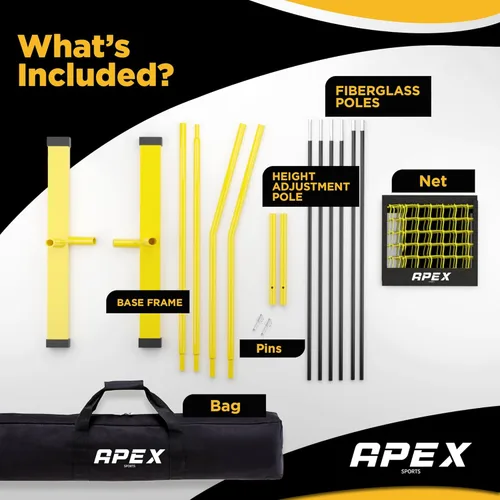 Miniatura 5 de Apex Sports Red de voleibol para entrenamiento – 12 pies de ancho, altura ajustable portátil de 7.4 a 8 pies – Incluye estacas de tierra, bolsa