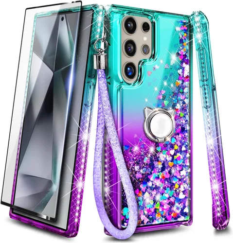 Miniatura 9 de NGB - Funda diseñada para Samsung Galaxy S22 Ultra, color aqua/morado, bonita funda con purpurina líquida brillante para mujeres, niñas y niños