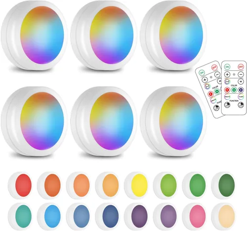 Miniatura 12 de Paquete de 12 luces LED inalámbricas con cambio de 16 colores, luces LED para debajo de gabinetes, luz de armario, luces nocturnas alimentadas por