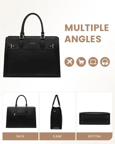 Miniatura 9 de LOVEVOOK Bolsa para laptop para mujeres, Bolsa tote grande de cuero PU de 15.6 pulgadas, Bolsa de trabajo profesional para maestras, Maletín