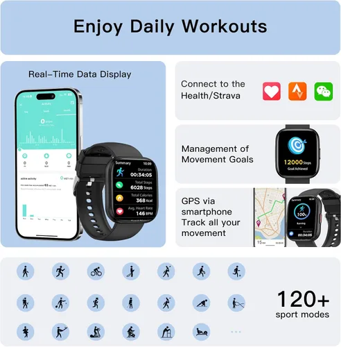 Miniatura 3 de Relojes inteligentes para hombres y mujeres, contestar/hacer llamadas, reloj de fitness de 1.85 pulgadas con más de 120 modos deportivos, frecuencia