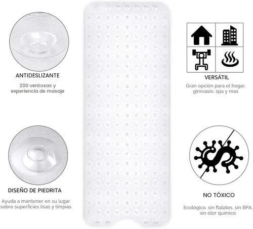 Miniatura 6 de YINENN Tapete de seguridad para bañera de 40 x 16 pulgadas, antideslizante y extragrande, tapete para bañera con ventosas, lavable a máquina