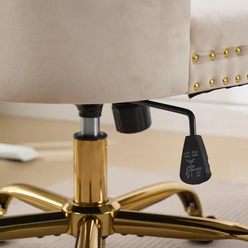 Miniatura 7 de Silla de tocador con respaldo cómodo, silla de oficina en casa con base de metal dorado, sillas modernas tapizadas de terciopelo, sillas de Beige