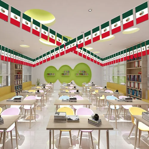 Miniatura 7 de Banderín de bandera de México, 38 banderas, 42 pies, pequeñas banderas mexicanas para decoración de campo, escuela, fiesta, eventos deportivos