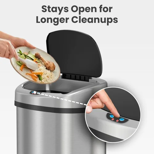Miniatura 5 de iTouchless Bote de basura con sensor ovalado de 13 galones con adaptador de CA y filtro de olor, contenedor de cocina automático de 50 L, acero