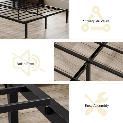 Miniatura 7 de OLEVS Marco de cama Queen con cabecero, cama de plataforma de metal tamaño Queen con estación de carga USB y luces LED, no necesita somier