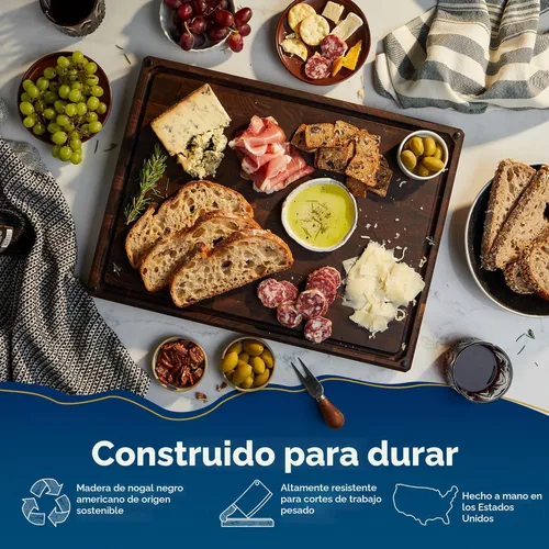 Miniatura 7 de Sonder Los Angeles Welton Tabla de cortar fabricada en Estados Unidos, tabla de cortar de grano final de nogal negro para cocina con pies Welton
