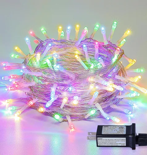 Miniatura 20 de Cadena de 200 luces LED de 98 pies, impermeables con 8 modos con memoria, fuente de alimentación certificada por UL de 30 V para el hogar, jardín