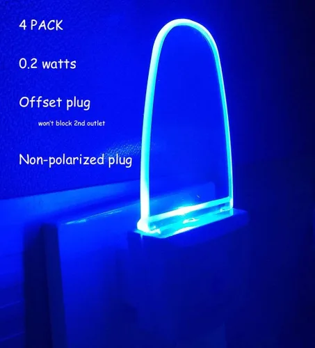 Miniatura 8 de Paquete de 4 lámparas de luz nocturna con sensor de atardecer a amanecer, enchufable, luz nocturna LED azul
