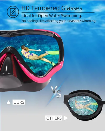 Miniatura 4 de EverSport Gafas de natación para adultos con cubierta para la nariz, máscara de buceo transparente antivaho amplia visión sin borrosidad para Negro