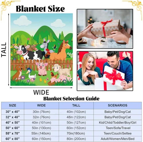 Miniatura 2 de Manta de animales de granja, bonita manta de animales de granja para niños, suave y acogedora manta de franela para perros de granja, cerdo