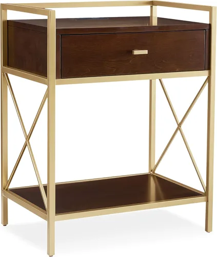 Miniatura 18 de Salem Mesita de noche de madera maciza con cajón y estante, roble medio, perfecta para dormitorios, salas de estar y espacios pequeños - Leick Home