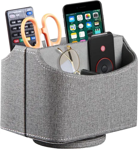 Miniatura 15 de PUSU - Soporte organizador de piel sintética giratorio en 360 grados para control remoto de TV, suministros de escritorio, suministros de oficina