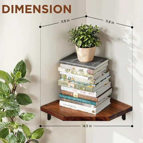 Miniatura 3 de Demigo Estante esquinero para montaje en pared, juego de 2 estantes flotantes de madera de acacia maciza de 11.8 x 16.5 pulgadas, suaves