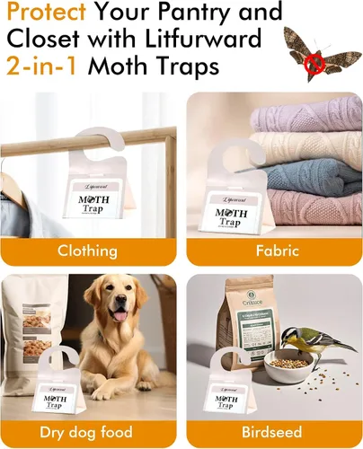 Miniatura 6 de Trampas de polillas para despensa - Trampas colgantes de ropa de extra fuerza con feromonas para despensa de casa, armarios interiores - Paquete