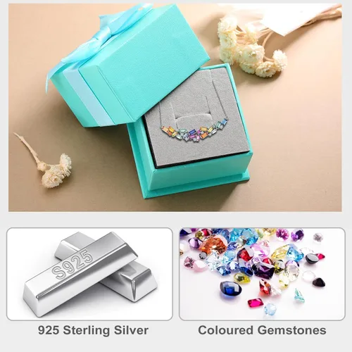Miniatura 6 de RANDES Collar de barra curvada de arco iris para mujer, plata de ley 925, collar con colgante de piedras preciosas coloridas creadas en laboratorio