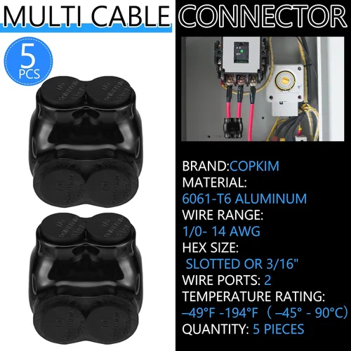 Miniatura 2 de Copkim 5 piezas de conectores de cable aislados de 2 puertos con empalme en línea de aluminio, conector de grifo de tapa precargado con inhibidor
