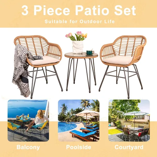 Miniatura 6 de Tappio Juego de muebles de mimbre para exteriores, 3 piezas, para patio, bistró, muebles de balcón, juegos de conversación de ratán, juego de sillas