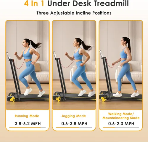 Miniatura 2 de Walking Pad with Incline Portable Treadmill with Handle Bar for Home Office Under Desk Use Small Space Treadmill Amarillo con manillar