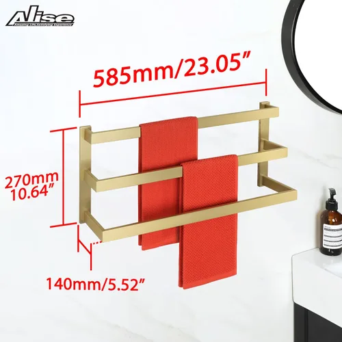 Miniatura 6 de Alise Toalleros de 3 capas para montaje en pared de baño, toallero dorado cepillado para baño, toallero cuadrado de acero inoxidable SUS304