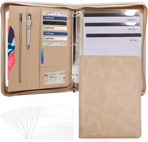Miniatura 13 de Carpeta portafolios con anillas de 3 anillos, organizador de carpeta con anillas de 3 anillos, carpeta de cuero PU, planificador de negocios