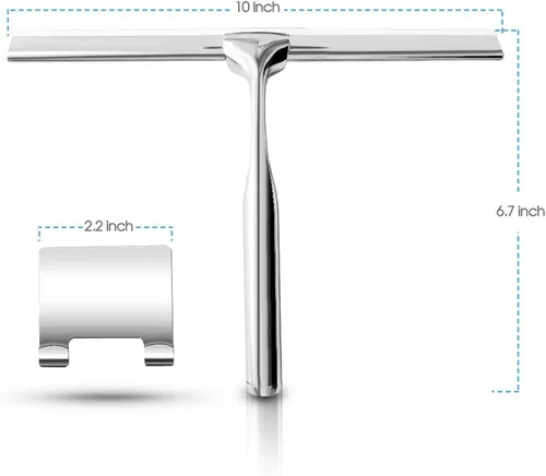 Miniatura 5 de Escobilla de ducha de acero inoxidable con gancho autoadhesivo, escobilla de ventana para puertas de ducha, limpiadores de espejo de baño, limpieza