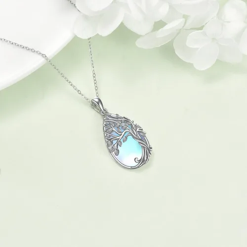 Miniatura 59 de ONEFINITY Collar de plata de ley 925 con diseño de árbol de la vida con colgante de nudo celta de concha de abulón para mujer