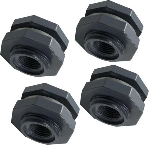 Miniatura 15 de 1 unidad Accesorio de Mamparo NPT2 de PVC, Conector de Tanque de Agua de Plástico de 2 Pulgadas con Rosca Pasante para Barriles de Lluvia, Acuarios