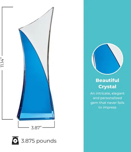 Miniatura 2 de Baudville Trofeo grabado personalizado - Premio de la torre - Premio de cristal de zafiro - Rápido - Grabado personalizado de hasta tres líneas